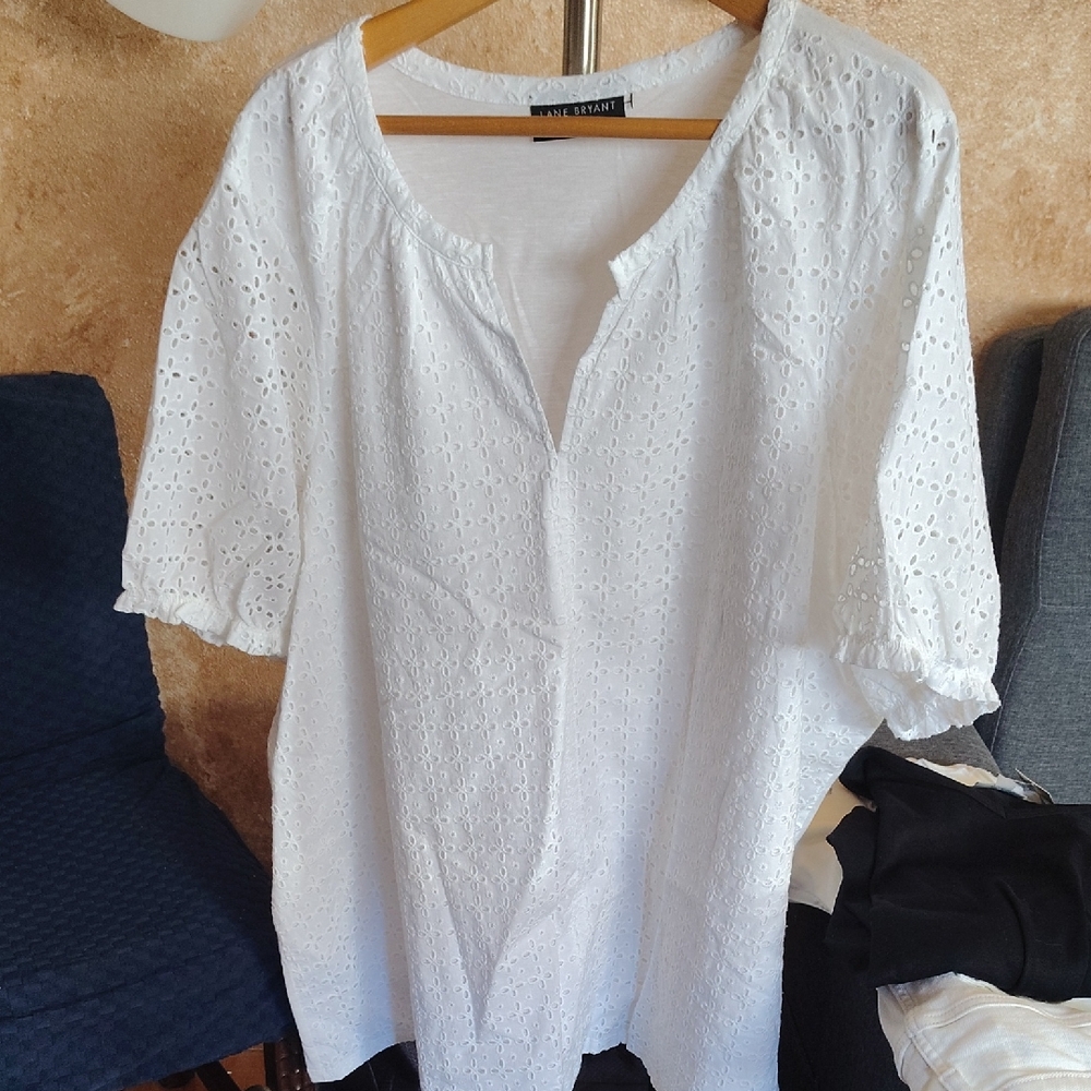 Lane Bryant White Eyelet Blouse